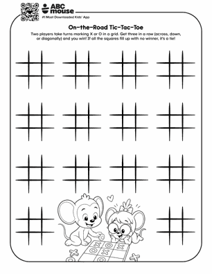 Free printable road trip tic tac toe for kids from ABCmouse.com.