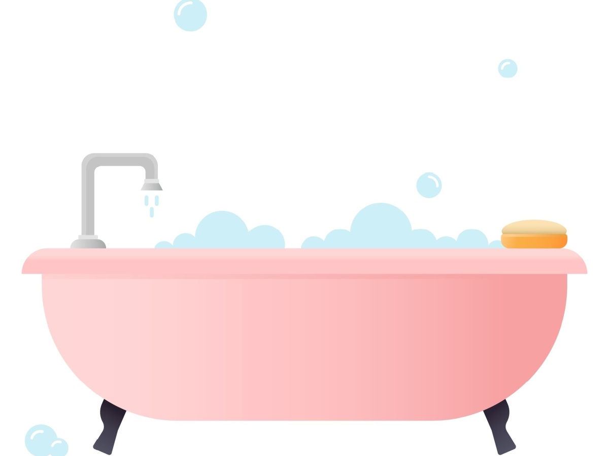 An illustration of a pink bath tub.