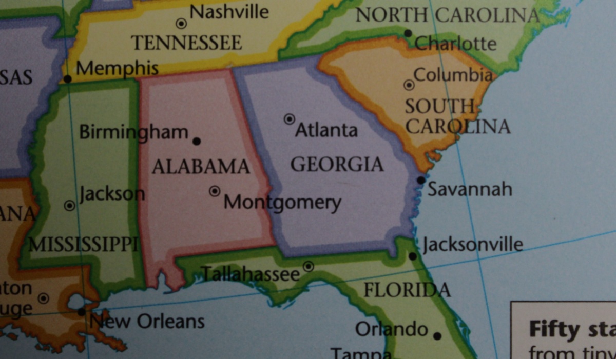 Map showing Georgia and its surrounding states