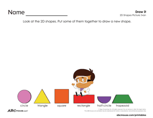 Free printable worksheet for kids from ABCmouse.com – draw your own picture using 2D shapes (color)
