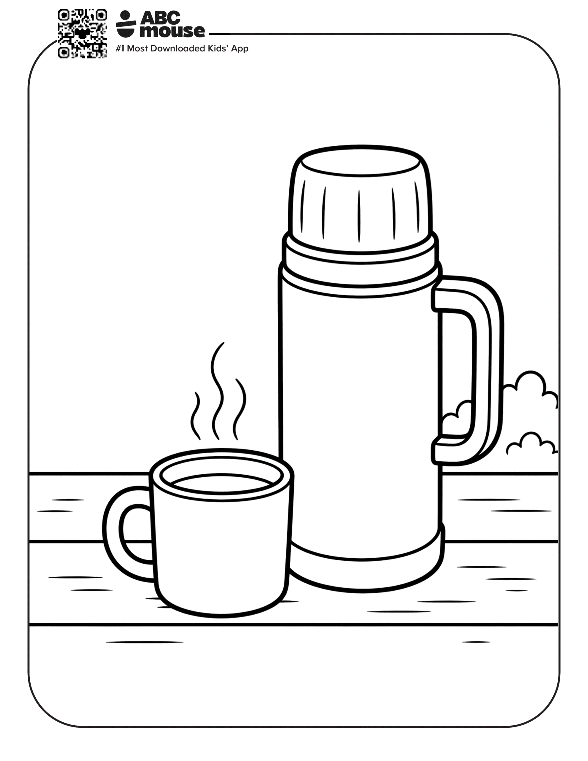 Free printable mug and thermas camping themed coloring page for kids from ABCmouxe.com.