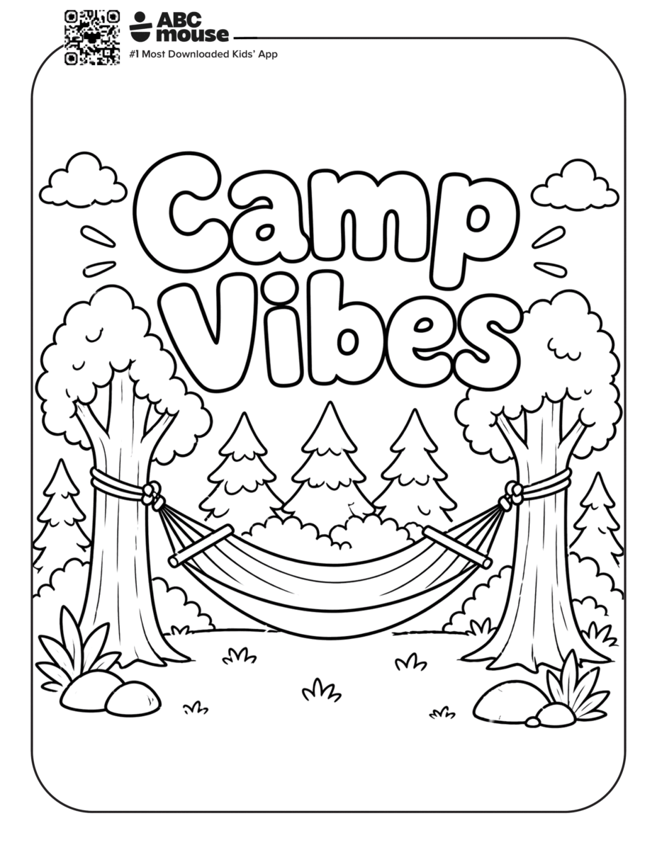 Free printable camp vibes camping themed coloring page for kids from ABCmouxe.com.