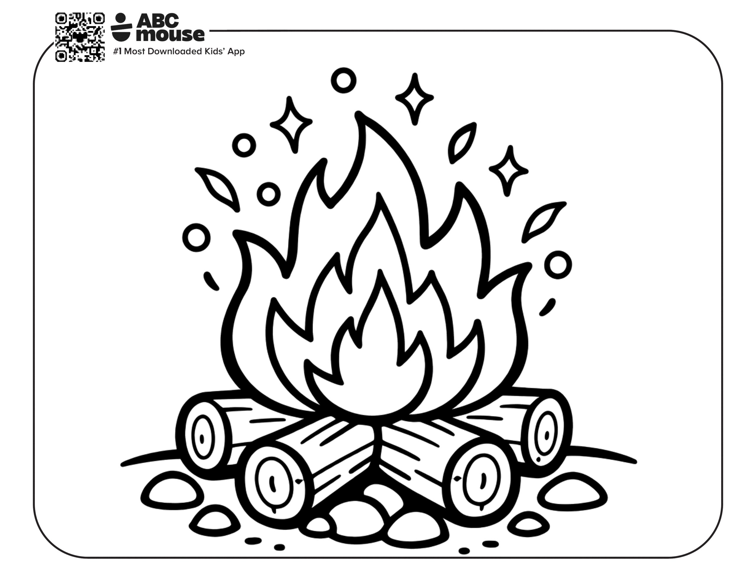 Free printable fire camping themed coloring page for kids from ABCmouxe.com.