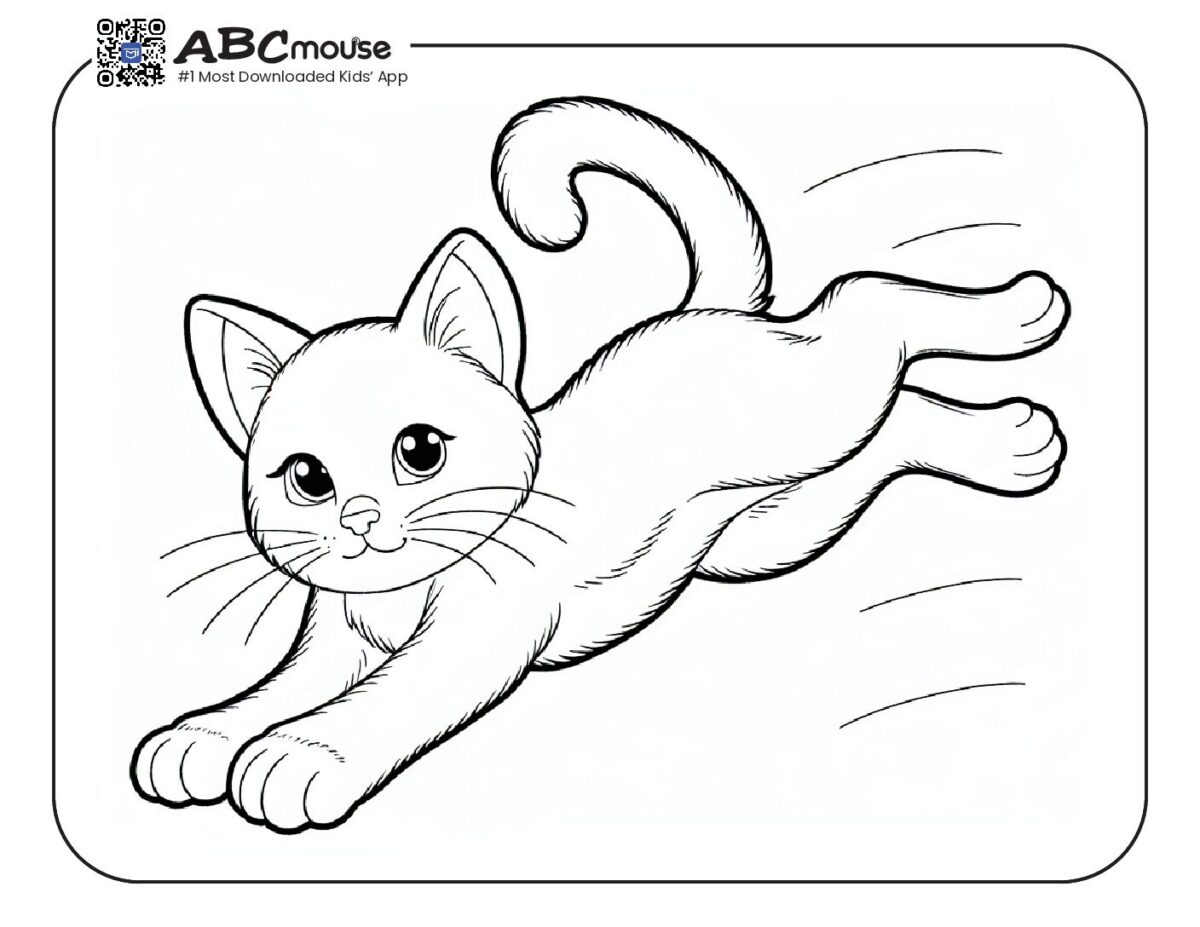 Running Leaping Kitten Coloring Page | ABCmouse