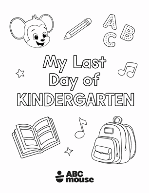 Last day of kindergarten black and white coloring page printable sign from ABCmouse.com.