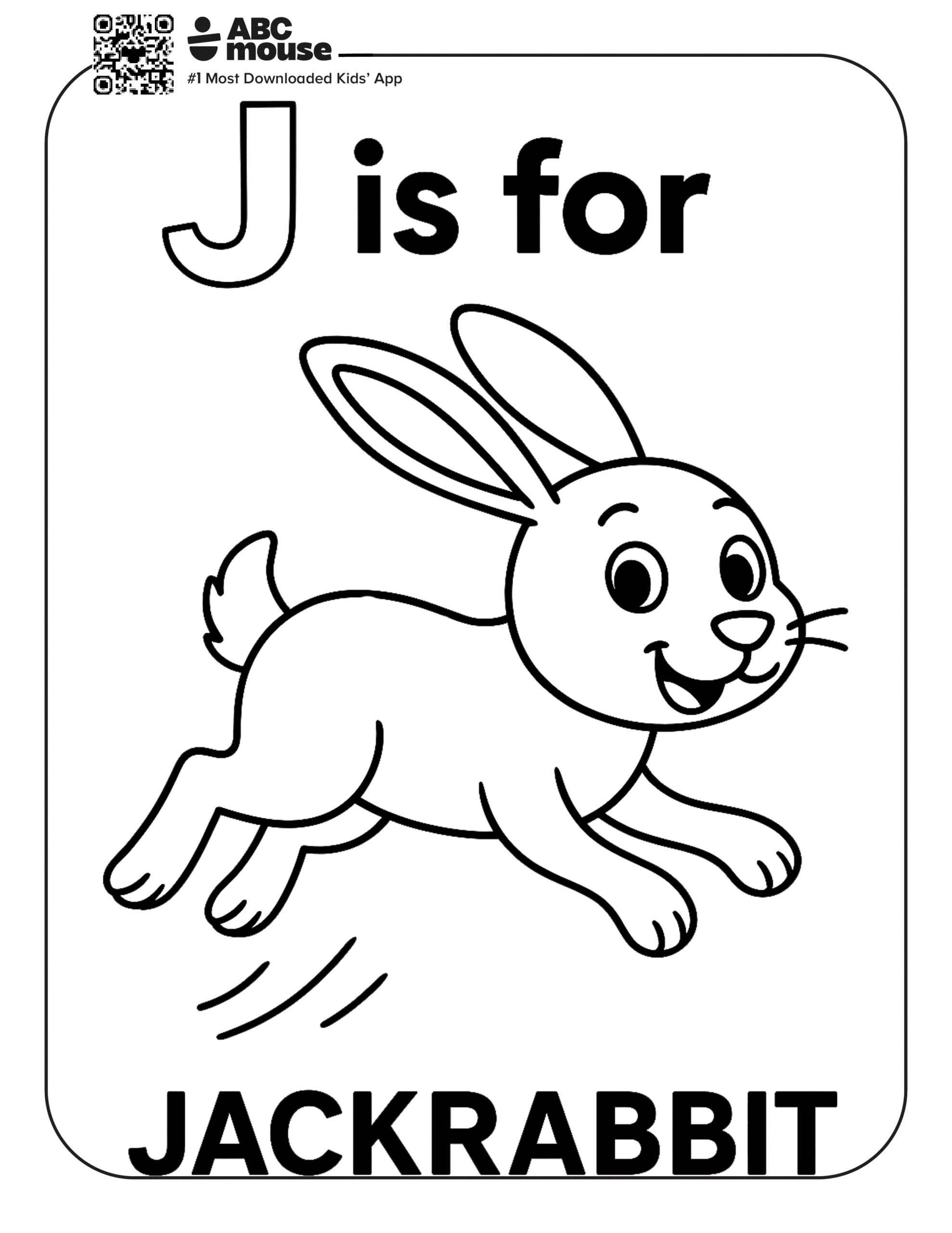 Free printable letter J is for jackrabbit coloring pages for kids from ABCmouse.com.