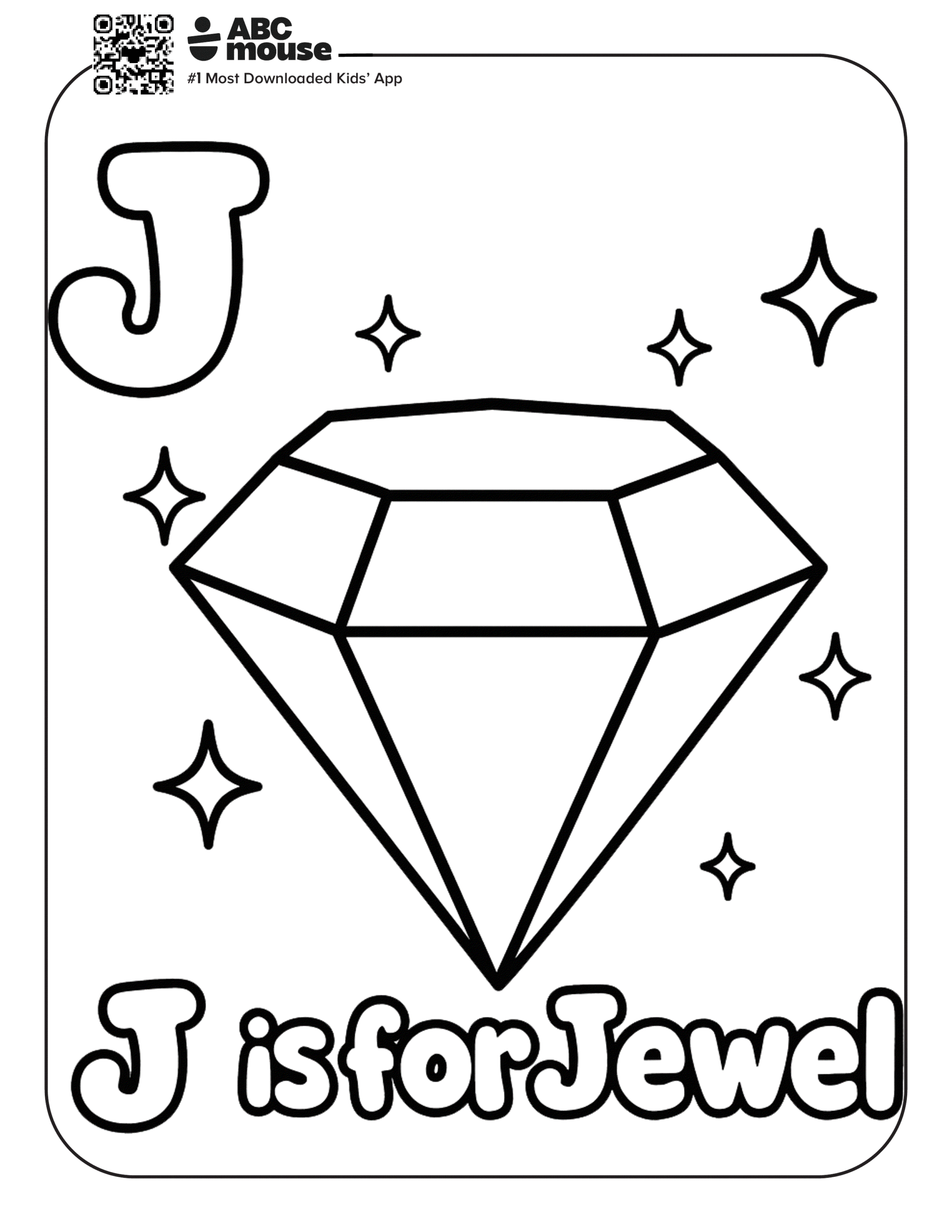 Free printable letter J is for jewel coloring pages for kids from ABCmouse.com.
