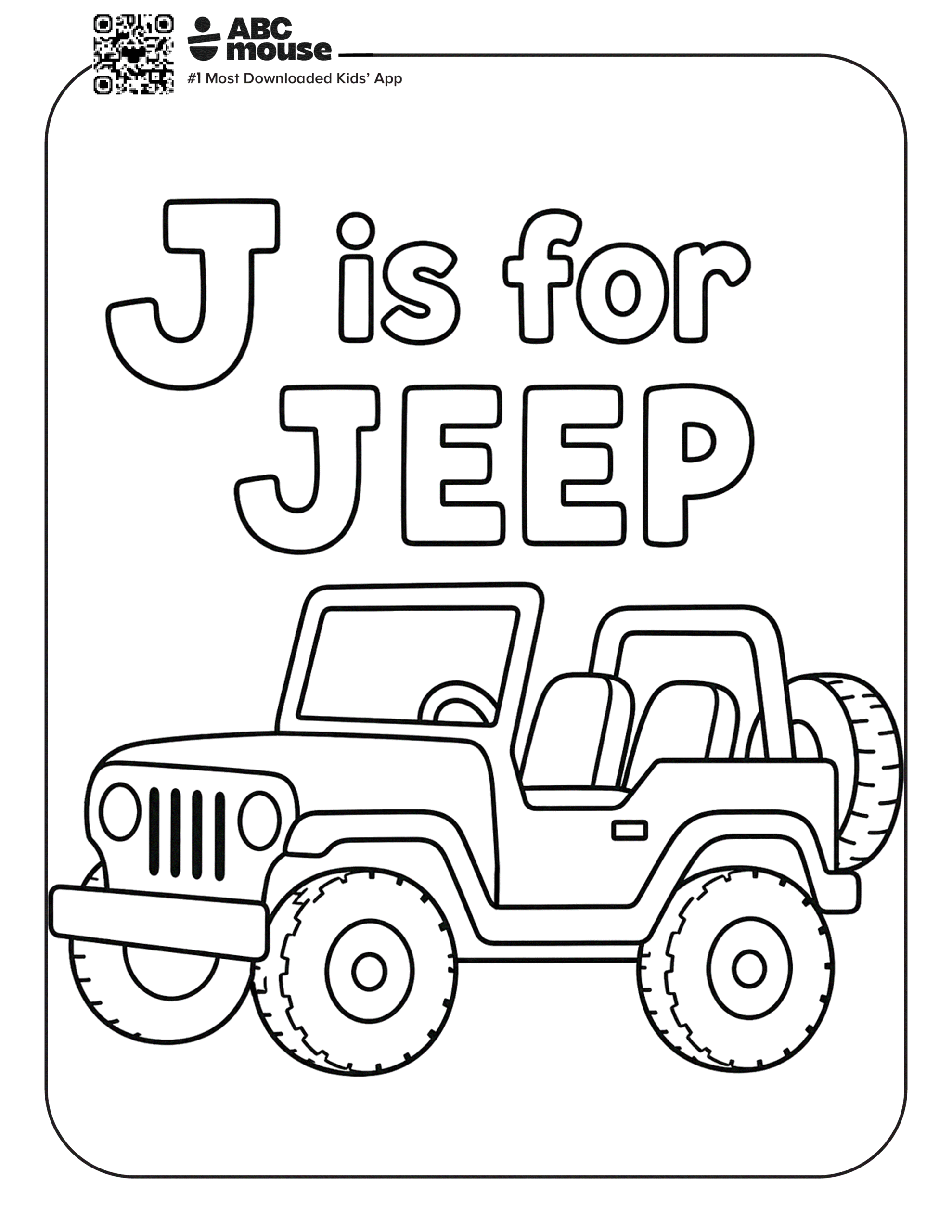 Free printable letter J is for jeep coloring pages for kids from ABCmouse.com.