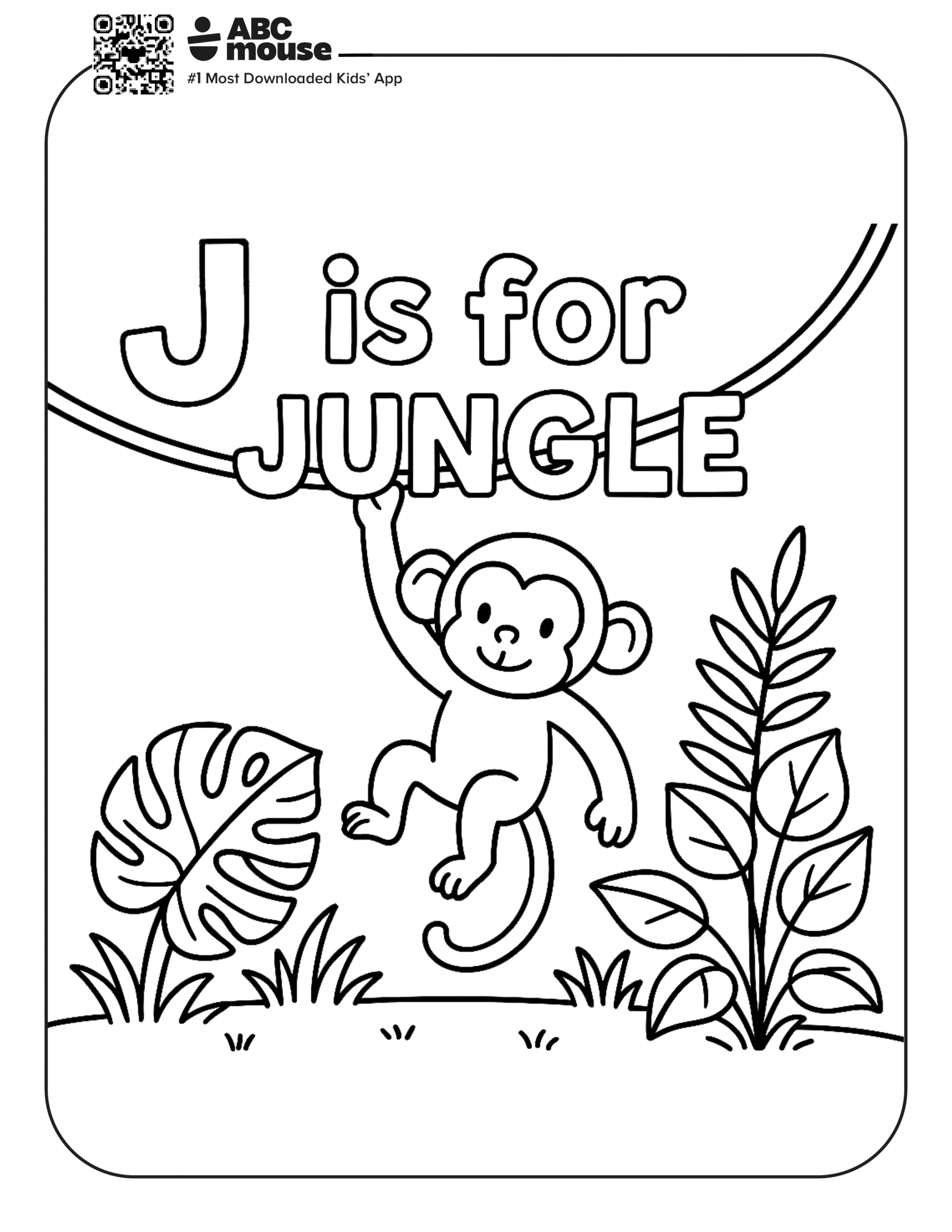Free printable letter J is for jungle coloring pages for kids from ABCmouse.com.