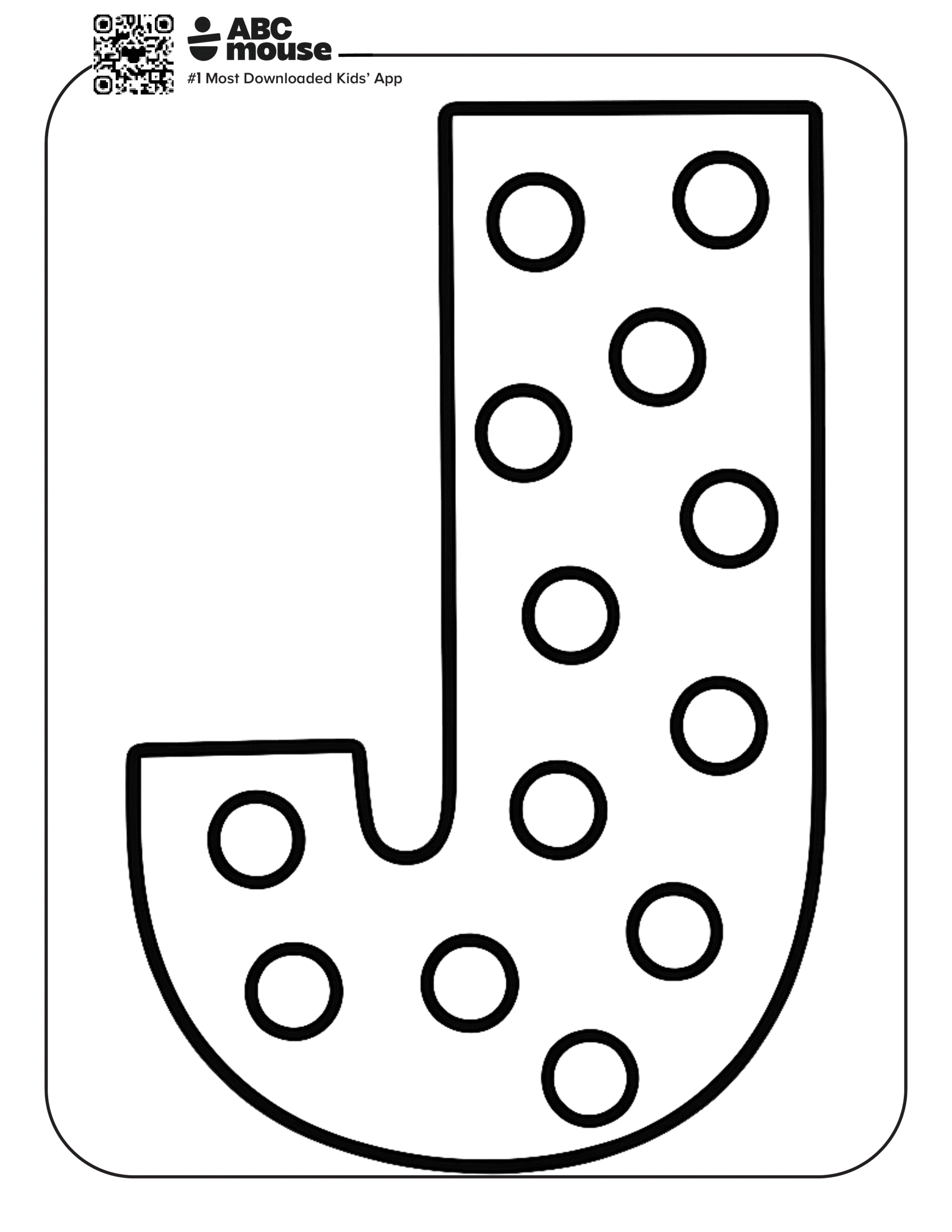 Free printable large letter J with dots coloring pages for kids from ABCmouse.com.