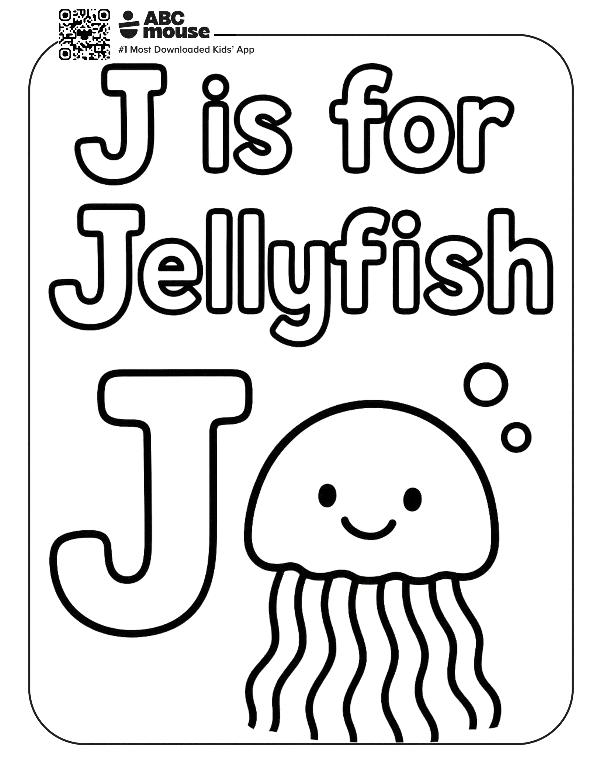 Free printable letter J is for jellyfish coloring pages for kids from ABCmouse.com.