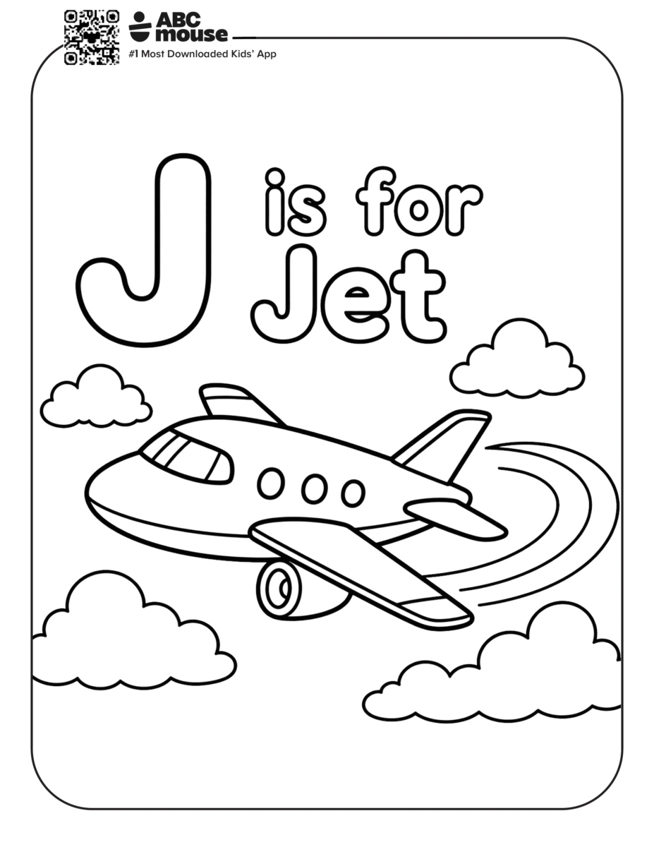 Free printable letter J is for jet coloring pages for kids from ABCmouse.com.