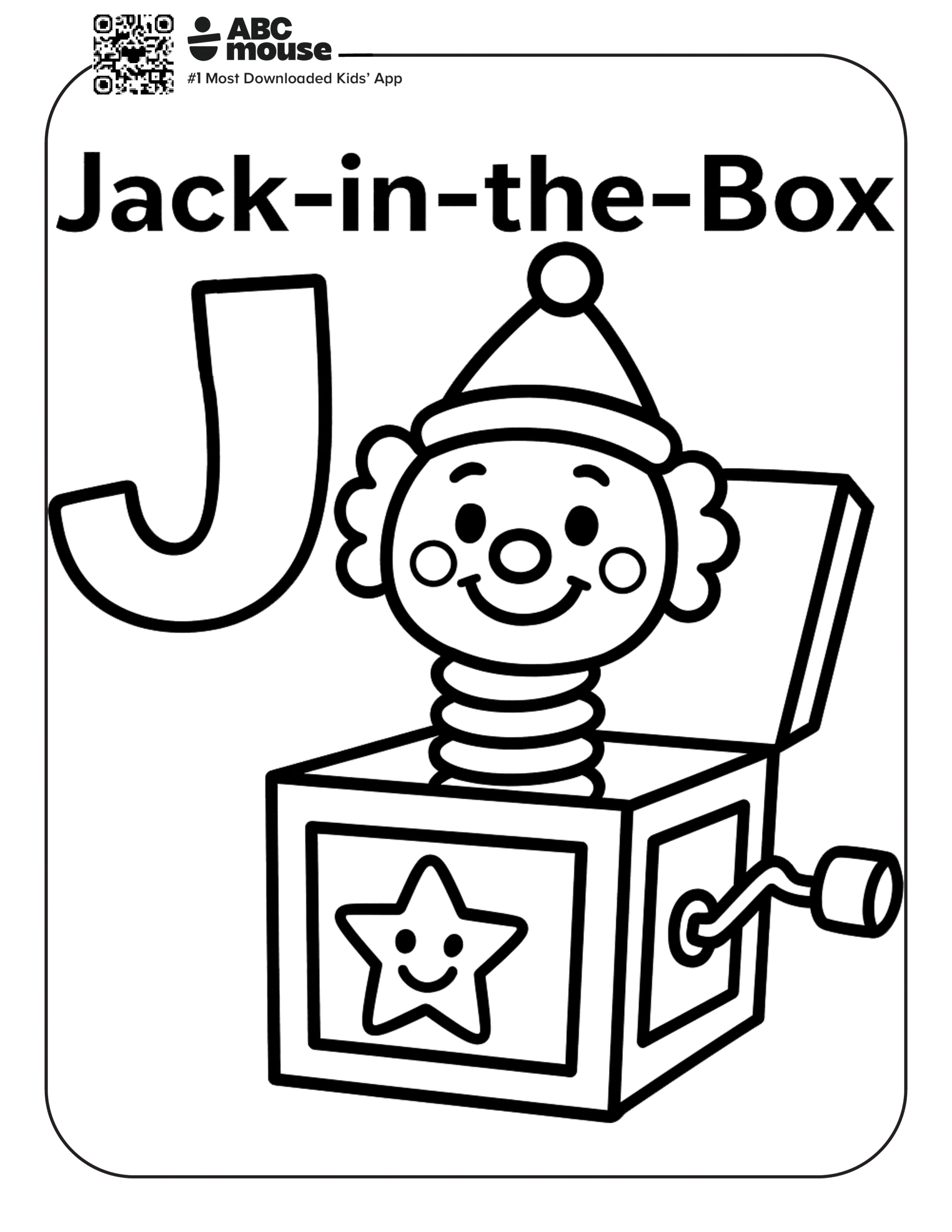 Free printable letter J is for jack-in-th-box coloring pages for kids from ABCmouse.com.