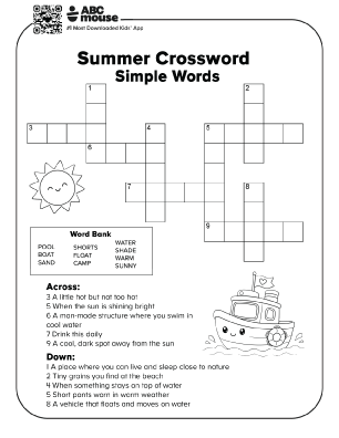 Free printable simple crossword puzzles for kids from ABCmouse.com.