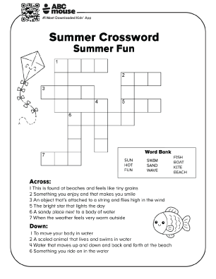 Free printable summer fun crossword puzzles for kids from ABCmouse.com.