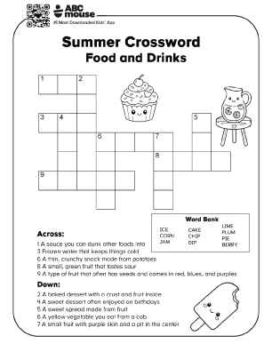 Free printable food and drink crossword puzzles for kids from ABCmouse.com.