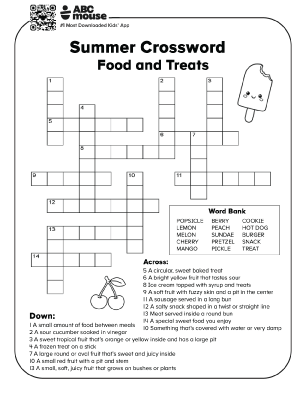 Free printable food and treats crossword puzzles for kids from ABCmouse.com.
