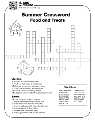 Free printable food and treats crossword puzzles for kids from ABCmouse.com.