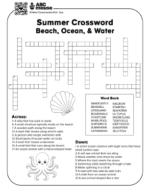 Free printable beach, ocean, & water crossword puzzles for kids from ABCmouse.com.