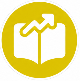 Icon: white book with an upward-trending arrow inside a yellow circle, representing learning growth.