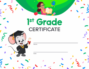 Free printable 1st Grade certificate for kids from ABCmouse.com.
