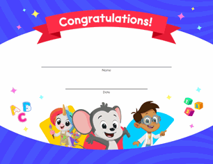 Free printable congratulations certificate for kids from ABCmouse.com.