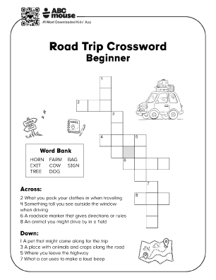 Free printable road trip beginner crossword for kids from ABCmouse.com.