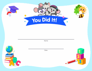 Free printable you did it certificate for kids from ABCmouse.com.