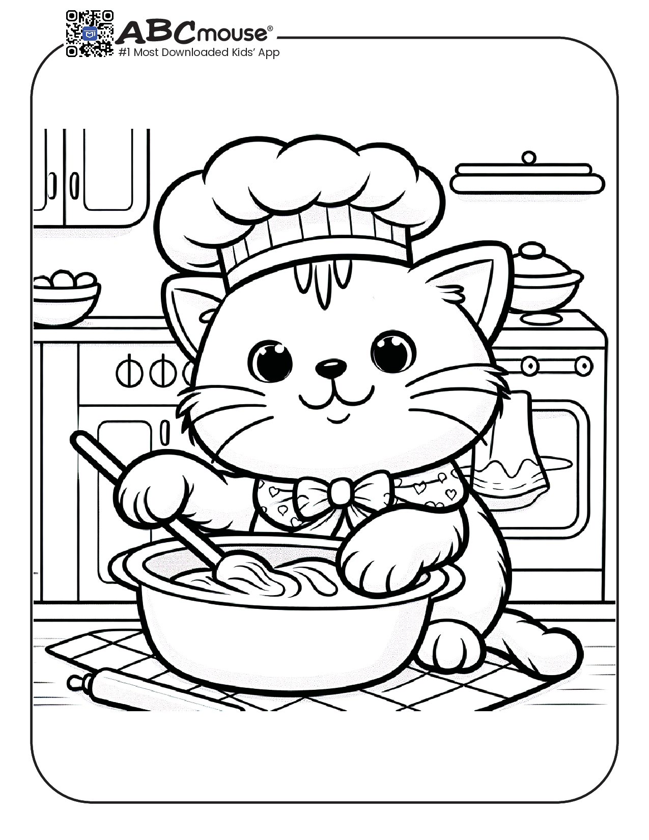 Cat Chef Cooking Kitchen Coloring Page | ABCmouse