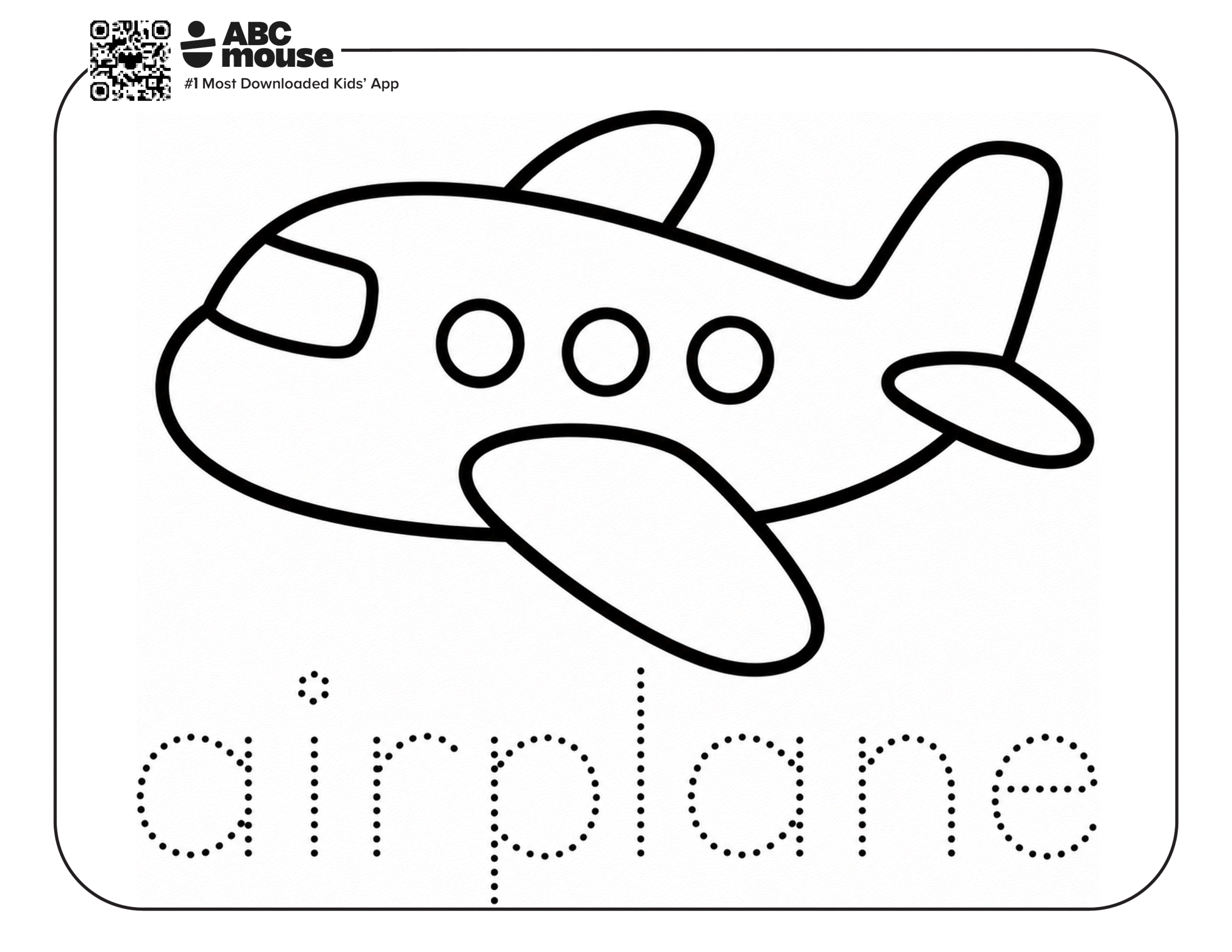 Free printable airplane trace the word coloring page for kids from ABCmouse.com.