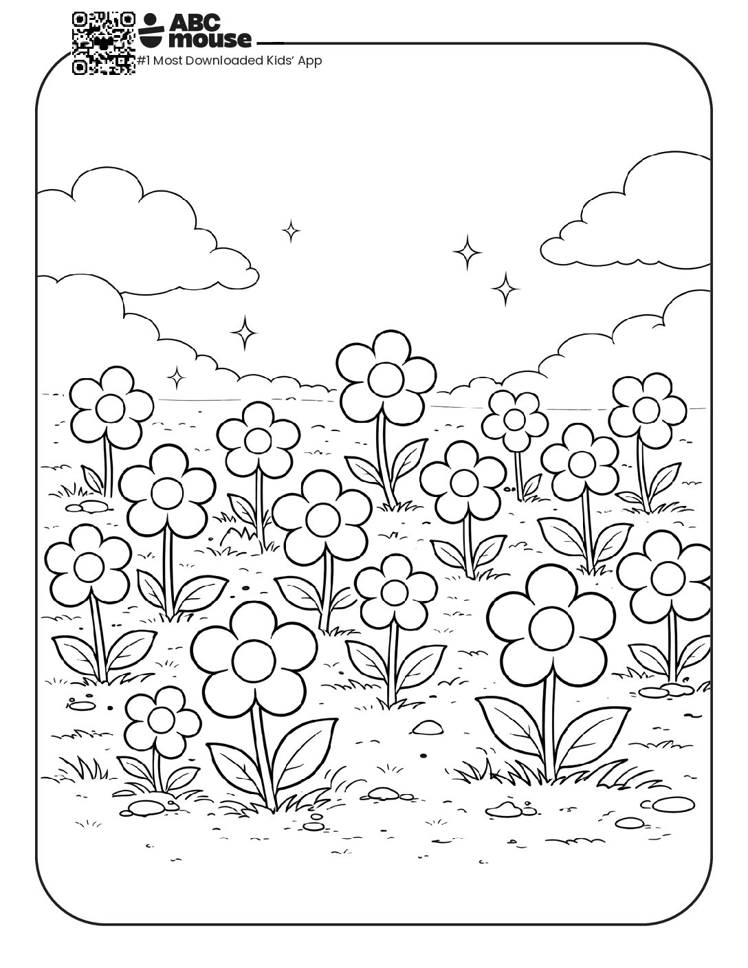 Flower garden scene Coloring Page | ABCmouse