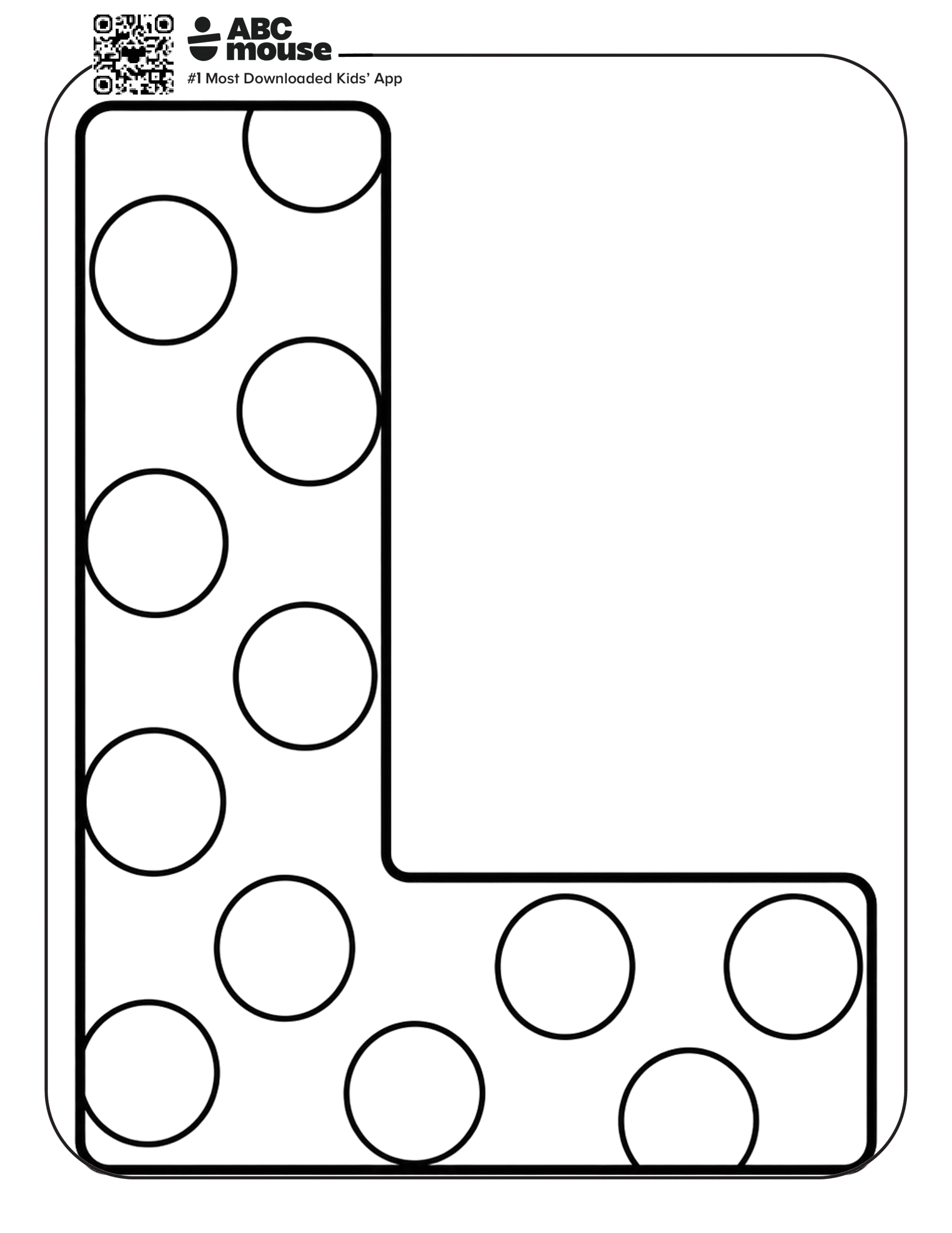 Large Letter L with Dots – Large uppercase letter L coloring page decorated with polka dots for preschool letter practice.
