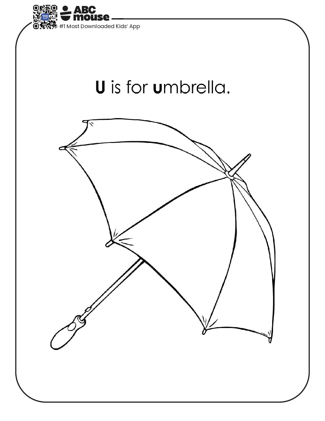 Letter U Coloring Page with an Umbrella Illustration | ABCmouse