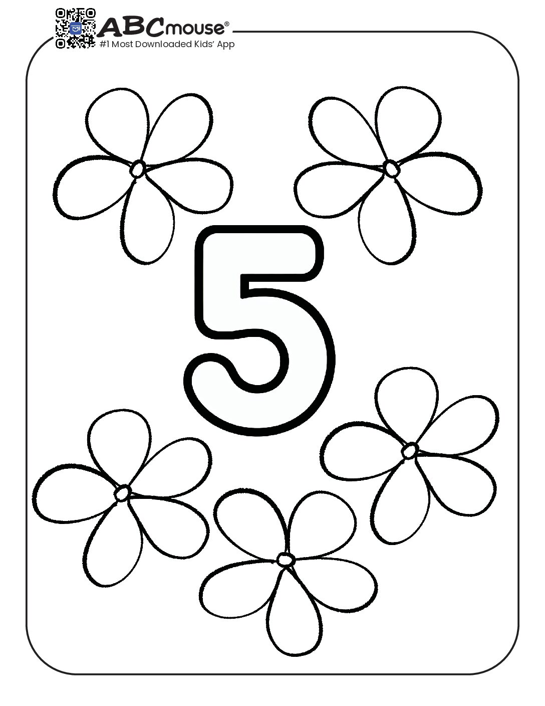 Coloring Page Featuring Number 5 and Flowers | ABCmouse