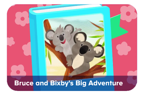Children's storybook featuring two koalas on a tree branch for reading practice.