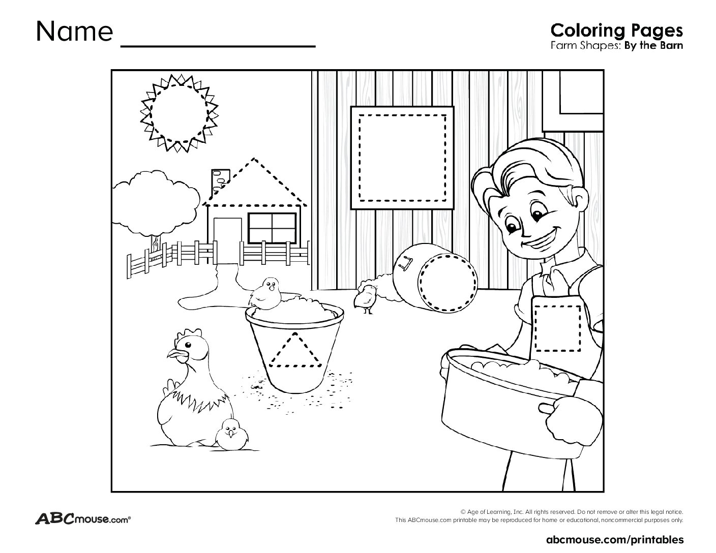 Farm Scene Coloring Page with Shape Outlines | ABCmouse
