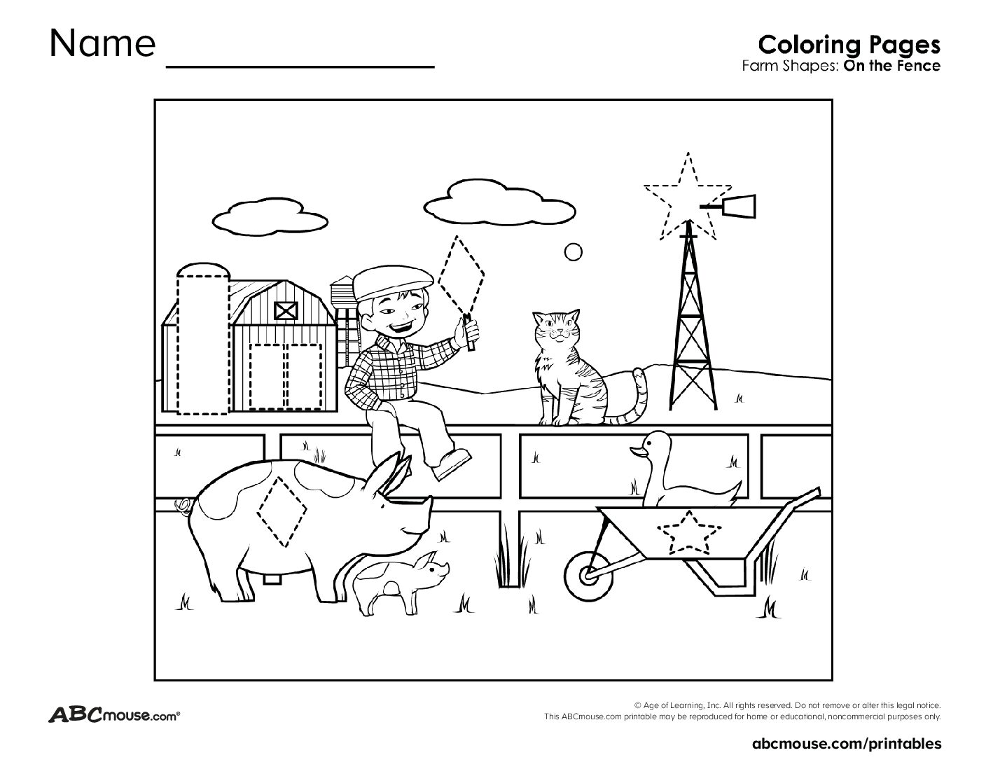 Farm-Themed Shape Tracing Coloring Page | ABCmouse