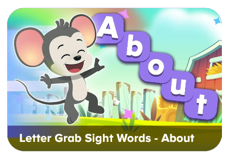 ABCmouse sight word game helping children learn and recognize the word “about.”