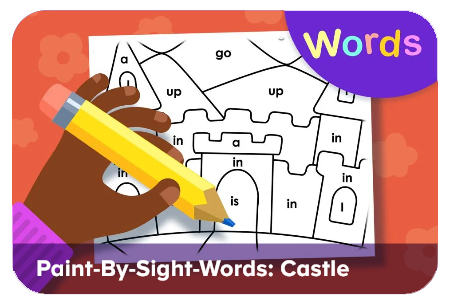 ABCmouse game that teaches sight words through a castle-themed paint-by-sight-word coloring activity.