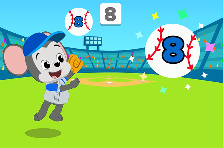 Number Recognition Skills: ABCmouse baseball game helping children recognize and identify the number 8.