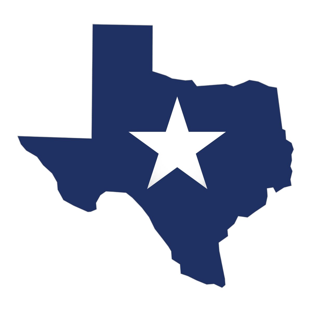 Outline map of the United States filled in dark blue with a white five-pointed star in the center