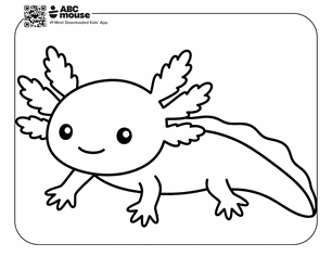 Simple axolotl outline in a free printable axolotl coloring page from ABCmouse.com.