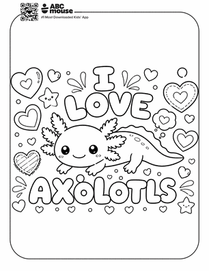 Free printable “I Love Axolotls” page coloring page from ABCmouse.com.