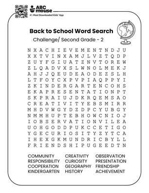 Free printable challenging back to school word search for second graders on ABCmouse.com