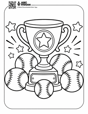 Trophy with a star on the cup centerpiece, surrounded by baseballs and celebratory lines, conveying a sports award or victory theme.