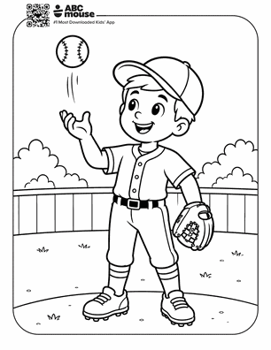 A young baseball player in a uniform and cap tossing a ball with his right hand while wearing a glove on his left hand on a field with a fence in the background.
