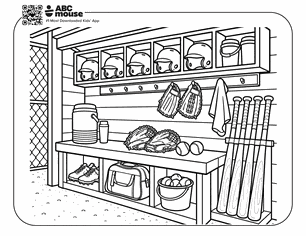 Outdoor storage alcove with shelves holding jars, mugs, and cups; a workbench displays bread and a cutting board with baskets below.