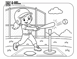Young girl in a helmet swings a bat at a ball on a tee during baseball practice on a grassy field with a fence in the background.