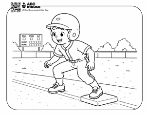 Young baseball player in a helmet runs toward a base on a baseball field, with a scoreboard visible in the background.