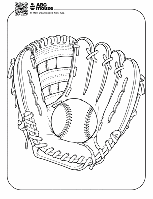 Line drawing of a baseball glove with a baseball resting in its pocket.
